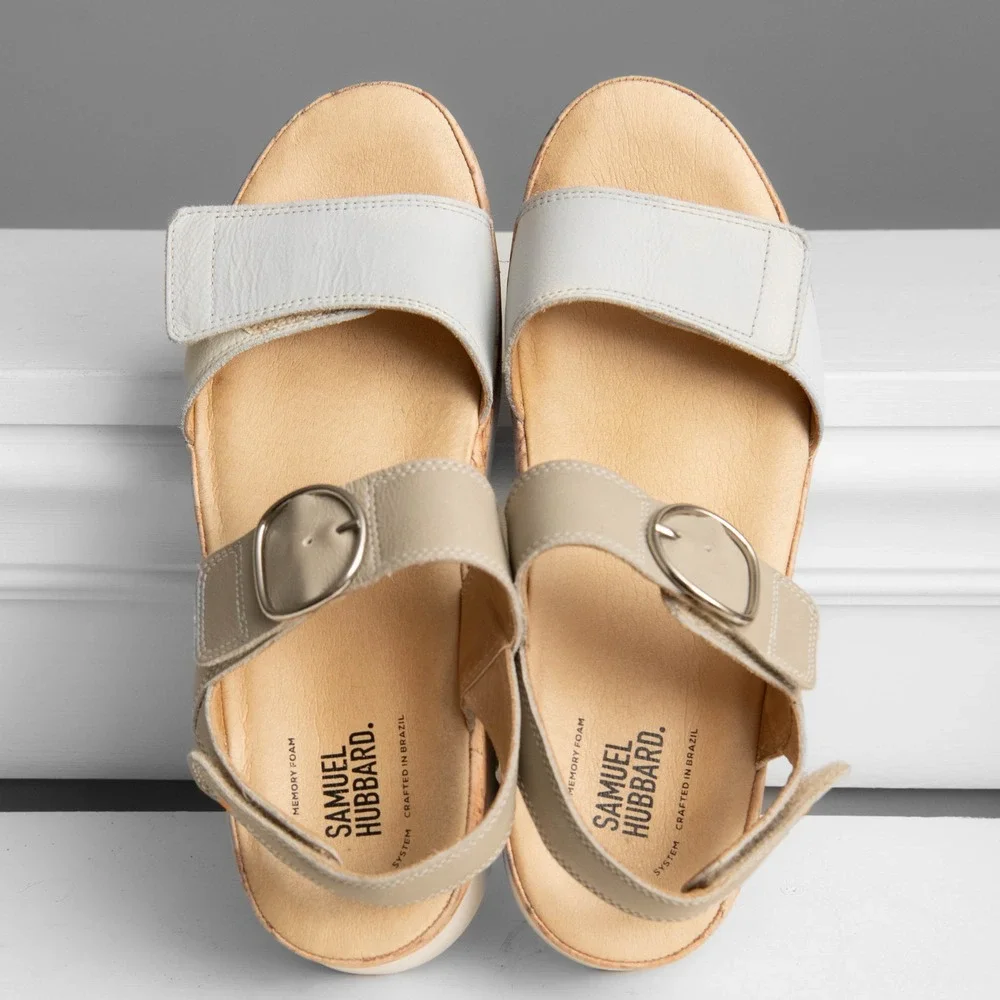 Samuel Hubbard Portola Platform Sandals W Sz 10 Earthy Grey Leather Ergonomic